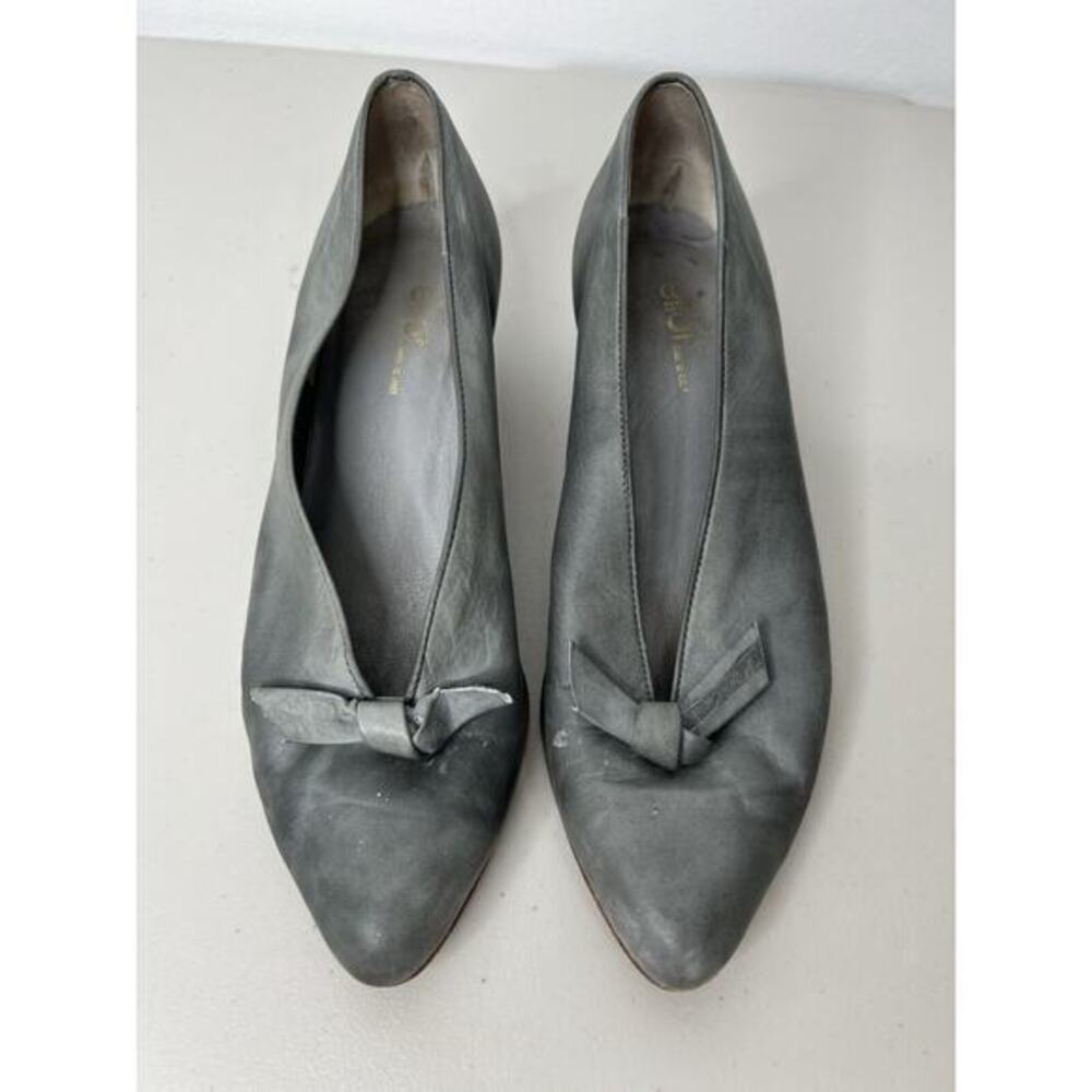 Eliot Made In Italy Vintage Gray Blue Leather Kitten Heel Shoes Size 5.5